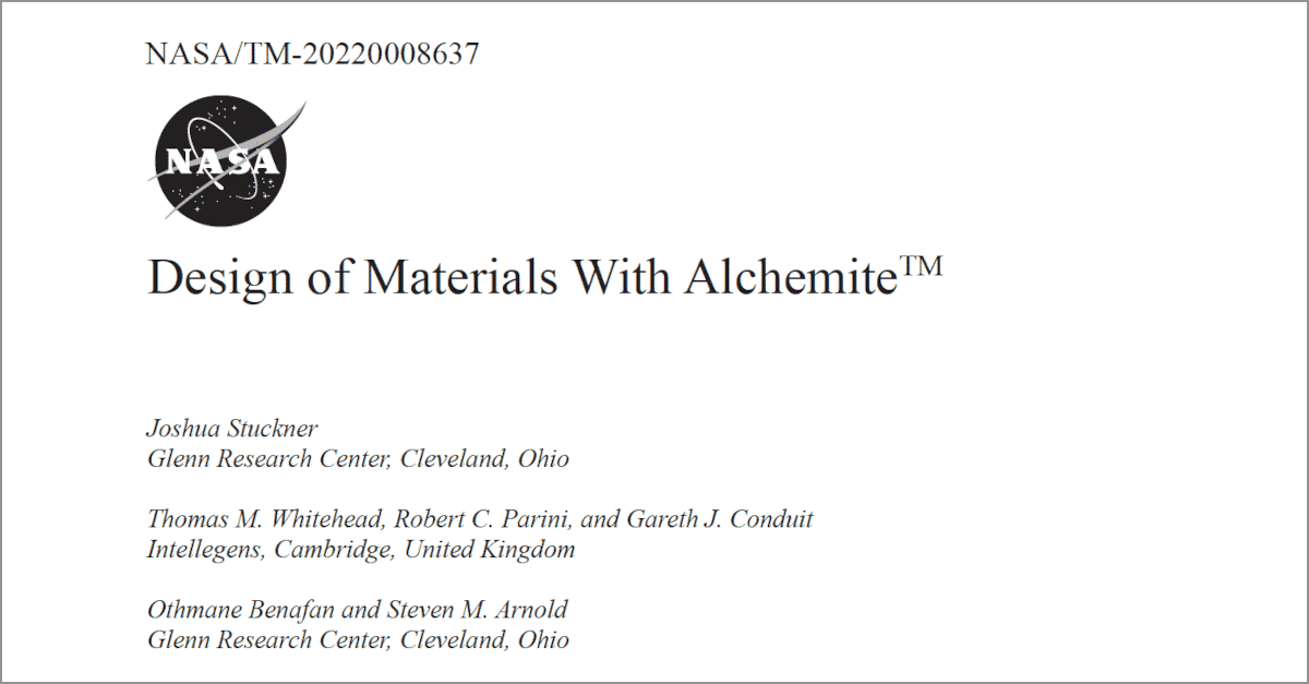July 2022. A new NASA Technical Memorandum applies Alchemite™ to materials design.